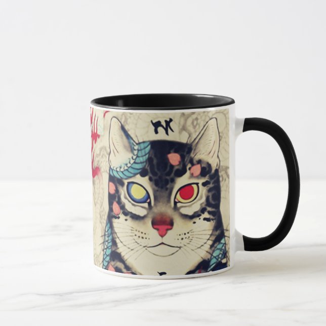 SAMURAI CAT PORTRAIT WITH SERPENT TATTOOS MUG (Right)