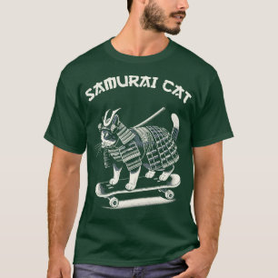 Samurai Cat Skateboarding T-Shirt