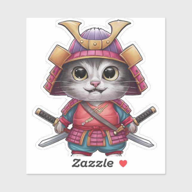 Samurai Cat Sticker - Fierce and Adorable Warrior  (Sheet)