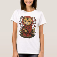 Samurai Cat T-Shirt | Japanese Anime Warrior Cat