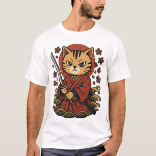 Samurai Cat T-Shirt Japanese Anime Warrior Cat
