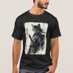 Samurai Cat Vintage Japanese Sumi-e Art Graphic Ro T-Shirt