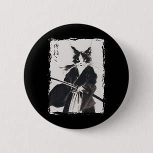 Samurai Cat Vintage Ukiyo E Cool Warrior Cat Japan 6 Cm Round Badge