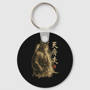 Samurai Cat Vintage Ukiyo-e Warrior Art Graphic Ca Key Ring