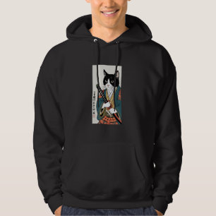 Samurai Cat Vintage Ukiyo-e Warrior Graphic Art Hoodie