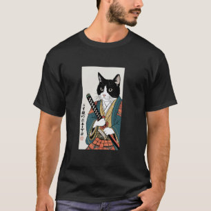 Samurai Cat Vintage Ukiyo-e Warrior Graphic Art T-Shirt