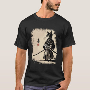 Samurai Cat Vintage Warrior Art Graphic Cat Art T-Shirt