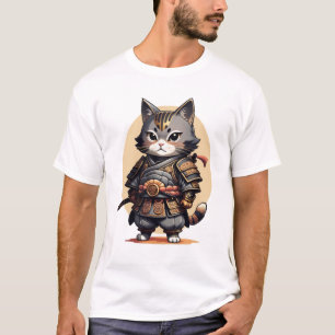 Samurai Cat Warrior Cute Fantasy Character Art T-Shirt