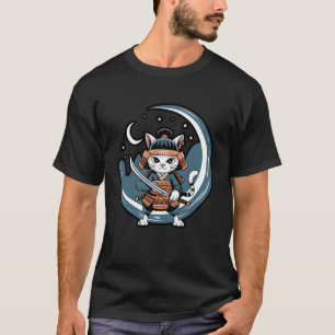 Samurai Cat Warrior Full Moon Art T-Shirt