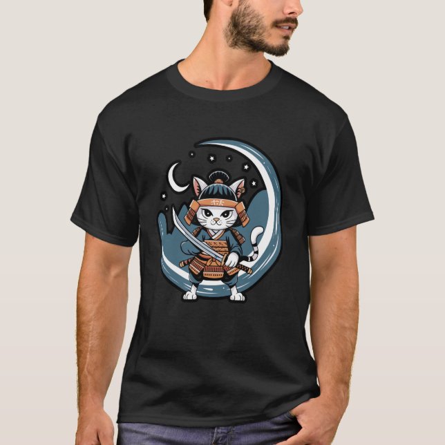 Samurai Cat Warrior Full Moon Art T-Shirt (Front)
