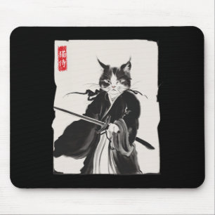 Samurai Cat Warrior Ink Art Funny Japanese Style Mouse Pad