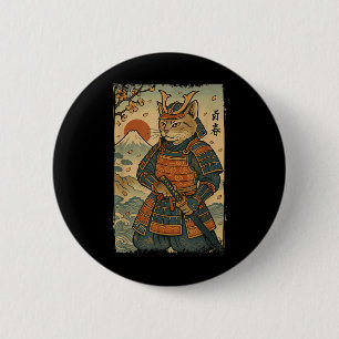 Samurai Cat Warrior Japanese Ukiyo-e Artwork Cat S 6 Cm Round Badge