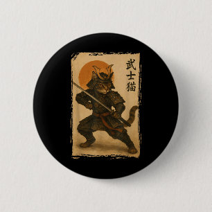 Samurai Cat Warrior Japanese Ukiyo-e Artwork Cat S 6 Cm Round Badge