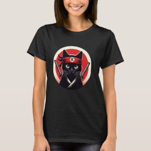 Samurai Cat Warrior Katana Japanese Ninja Art T-Shirt