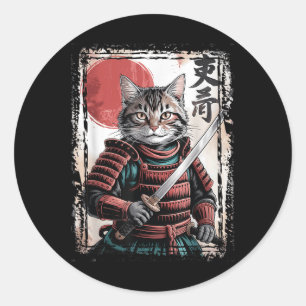 Samurai Cat Warrior Ukiyo Ink Artwork Cat Samurai  Classic Round Sticker