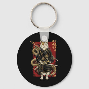 Samurai Cat With Dragon Japanese Kanji  Key Ring