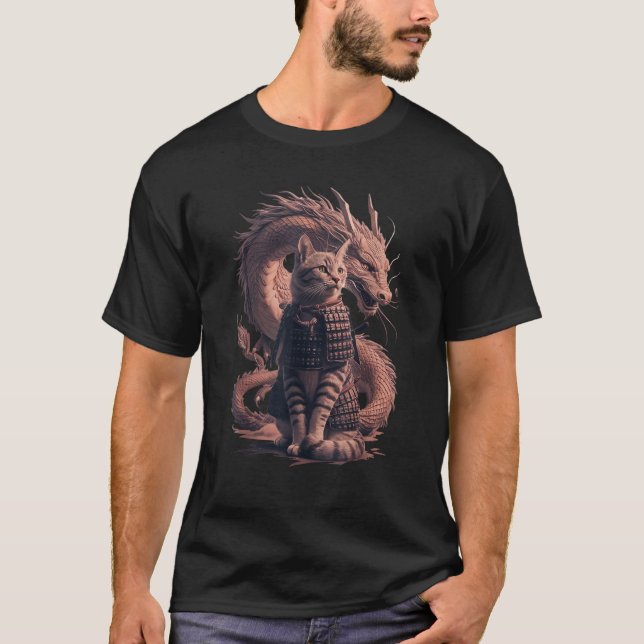 Samurai Cat with Dragon T Shirt (Front)