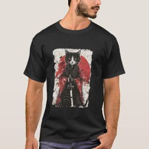Samurai Cat With Katana Red Sun Japanese Fantasy W T-Shirt