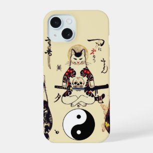 SAMURAI CATS IN SKULL,SKELETON,BUTTERFLY TATTOOS  iPhone 15 CASE