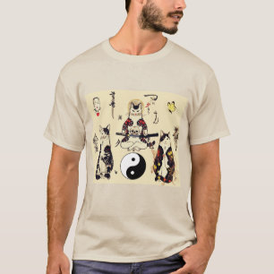 SAMURAI CATS IN SKULL,SKELETON,BUTTERFLY TATTOOS  T-Shirt