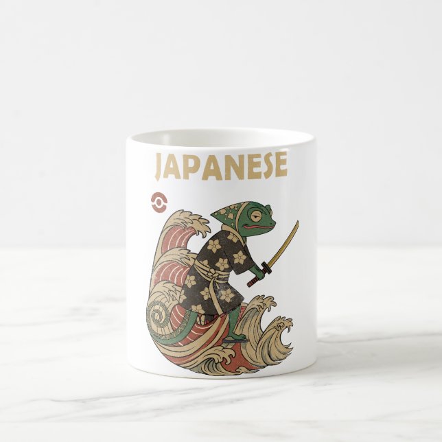 Samurai Chameleon Riding the Wave – Vintage  Coffee Mug (Center)