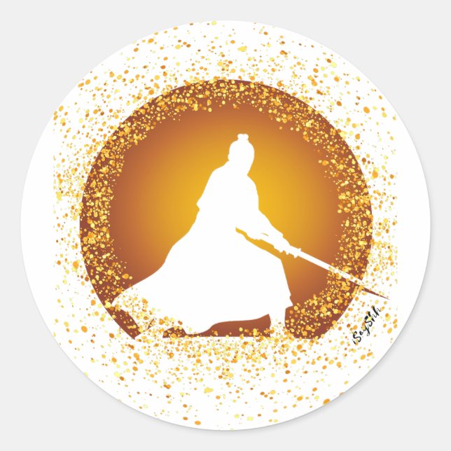 samurai classic round sticker (Front)