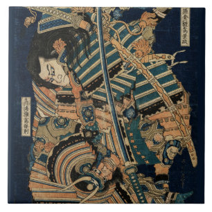 SAMURAI COMBAT WITH KATANA SWORDS by Hokusai Ceramic Tile