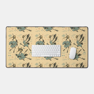Samurai Crane with Headphones Desk Mat