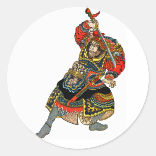 Samurai Drawing His Sword Classic Round Sticker