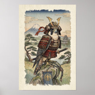Samurai Falcon Ukiyo-e - Japanese Bird of Prey Poster
