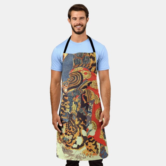 Samurai Fighting a Tiger, Kuniyoshi, Ukiyo-e Apron (Worn)