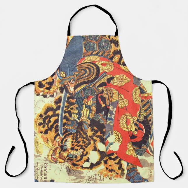 Samurai Fighting a Tiger, Kuniyoshi, Ukiyo-e Apron (Front)