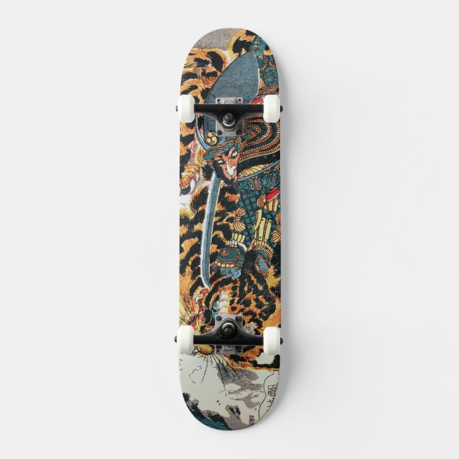 Samurai Fighting a Tiger, Kuniyoshi, Ukiyo-e Skateboard (Front)