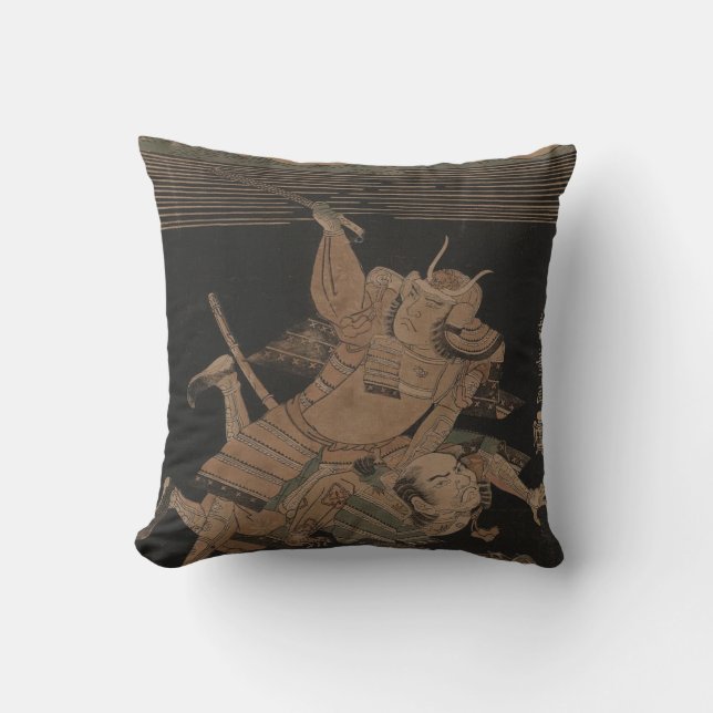 Samurai Fighting at Night circa 1770 Cushion (Front)