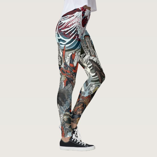 Samurai Fighting Beneath Waves Leggings (Right)