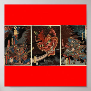 Samurai fighting evil spirit circa 1860 poster
