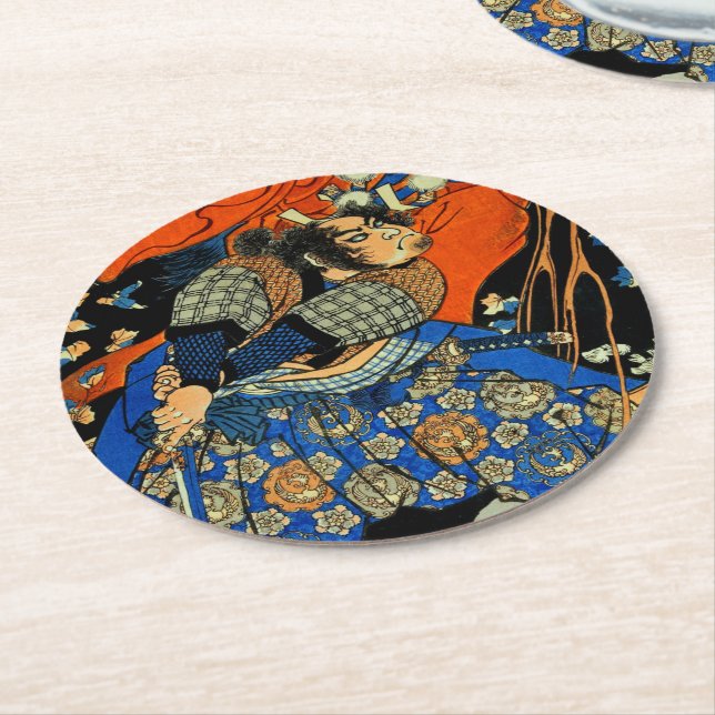 SAMURAI FIGHTING MONSTER ROUND PAPER COASTER (Angled)