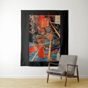 SAMURAI FIGHTING MONSTER TAPESTRY