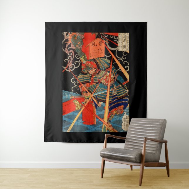 SAMURAI FIGHTING MONSTER TAPESTRY (In Situ)