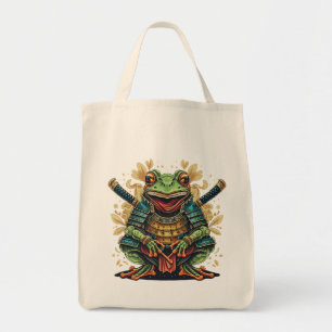 Samurai frog warrior Grocery Tote Bag