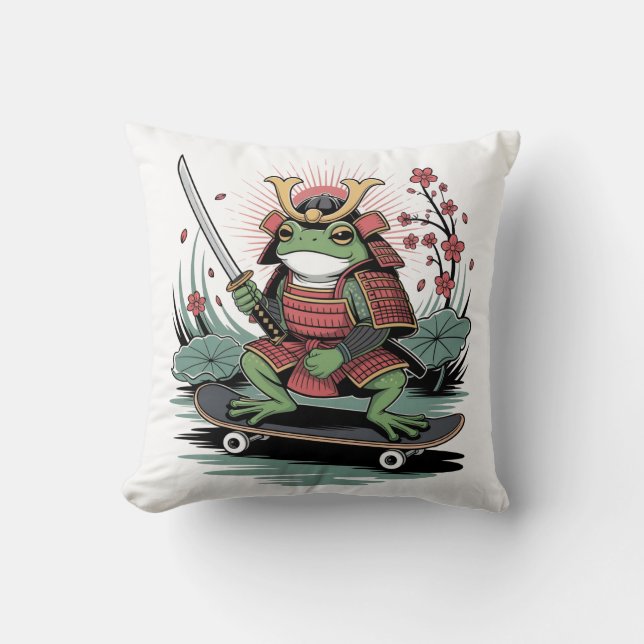 Samurai frog warrior skateboard Throw Pillow (Front)