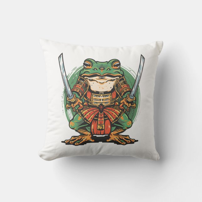  Samurai frog warrior Throw Pillow (Front)