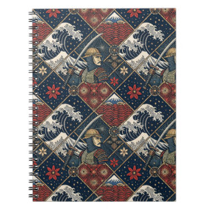 Samurai & Great Wave Traditional Japanese Pattern Notebook