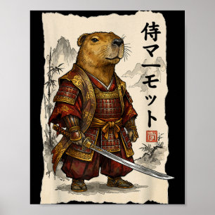 Samurai Groundhog Japanese Art Warrior Animal Love Poster