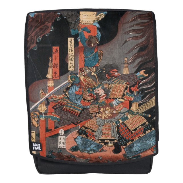 Samurai Hero Yorimitsu: Vintage Japanese Woodblock Backpack (Front)