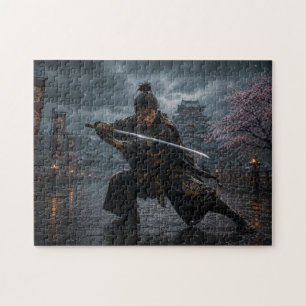 Samurai in the rain - Japanese warrior with kata Jigsaw Puzzle
