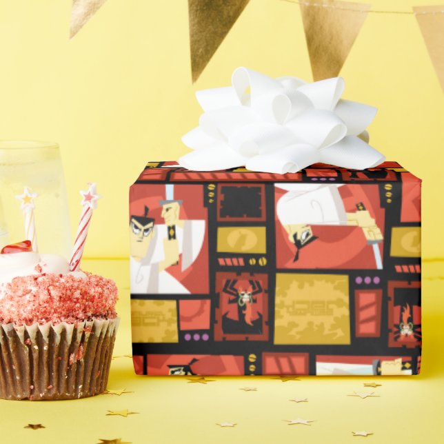 Samurai Jack & Aku Character Art Panel Pattern Wrapping Paper (Birthday Party)