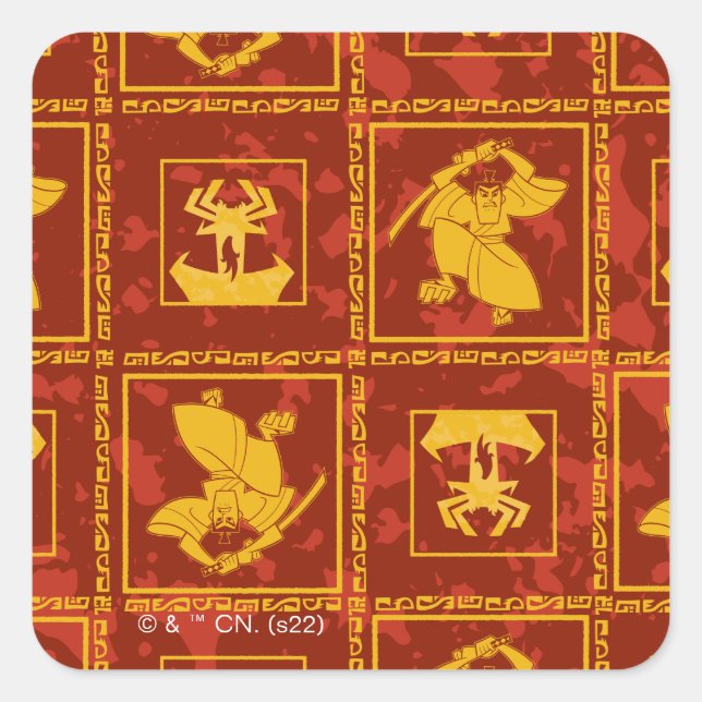 Samurai Jack & Aku Golden Silhouette Tile Pattern Square Sticker (Front)