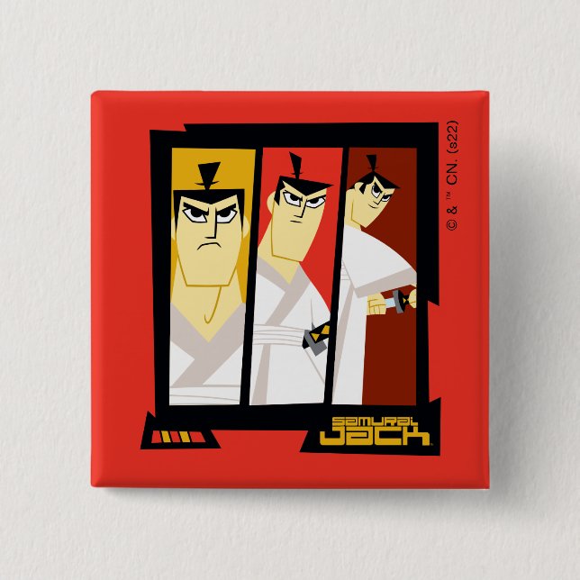 Samurai Jack Character Tri-Panel Futuristic Frame 15 Cm Square Badge (Front)