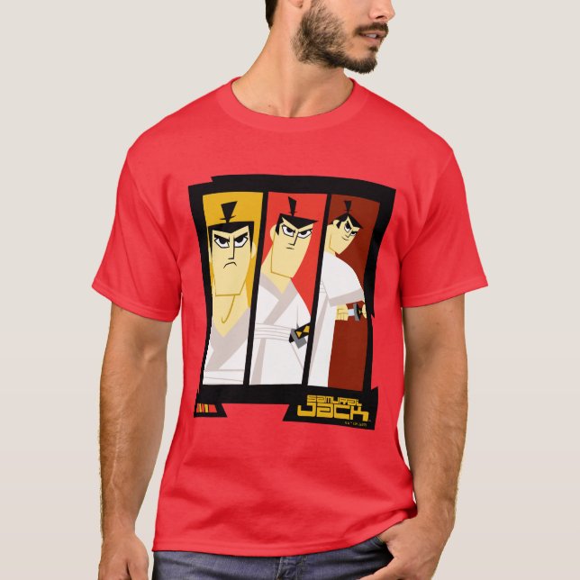 Samurai Jack Character Tri-Panel Futuristic Frame T-Shirt (Front)